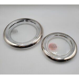 Polish Glass Pillar Candle Holders Silver Trim Set of Two